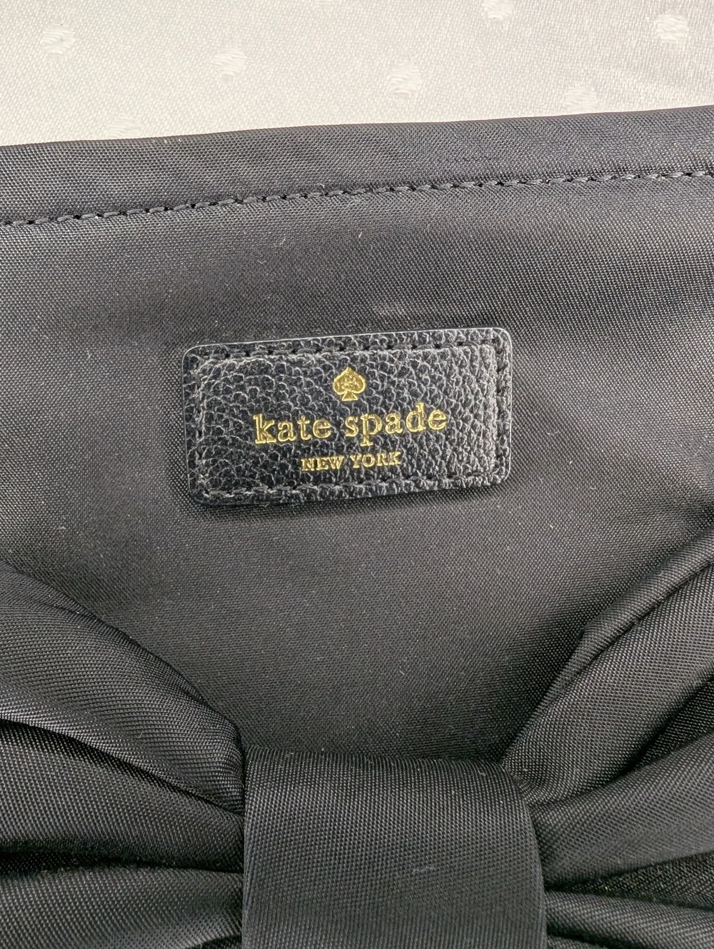 Kate Spade New York On Purpose Black Nylon Bow Wristlet Clutch Leather Trim